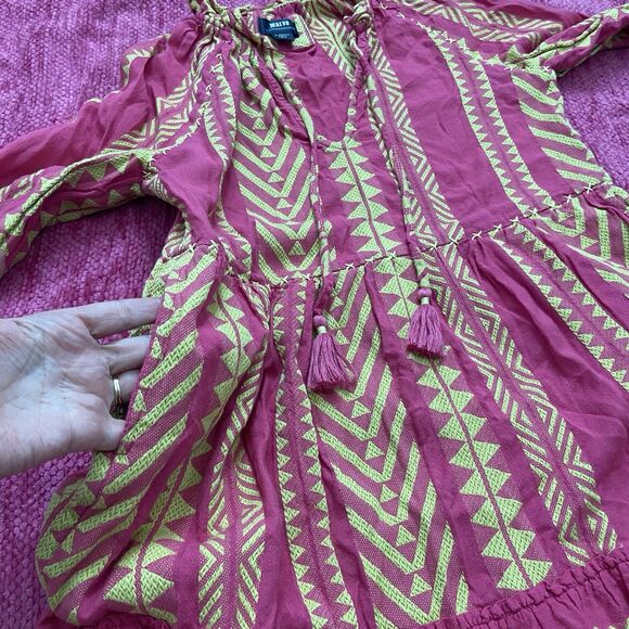 Maeve Anthropologie Dominique Tunic Dress Tassel Tie Neck Pockets Pink Size XS - Picture 8 of 14